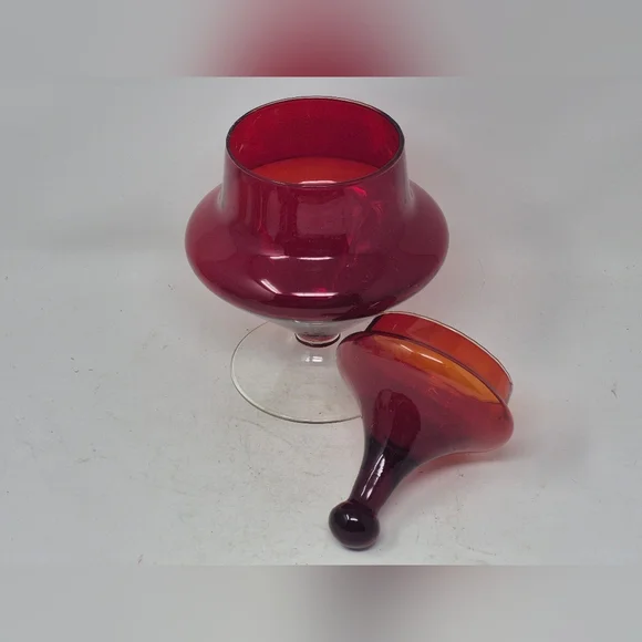 Vintage Empoli Red Glsdd Circus Tent Lid Pedistal Dish - Picture 4 of 4